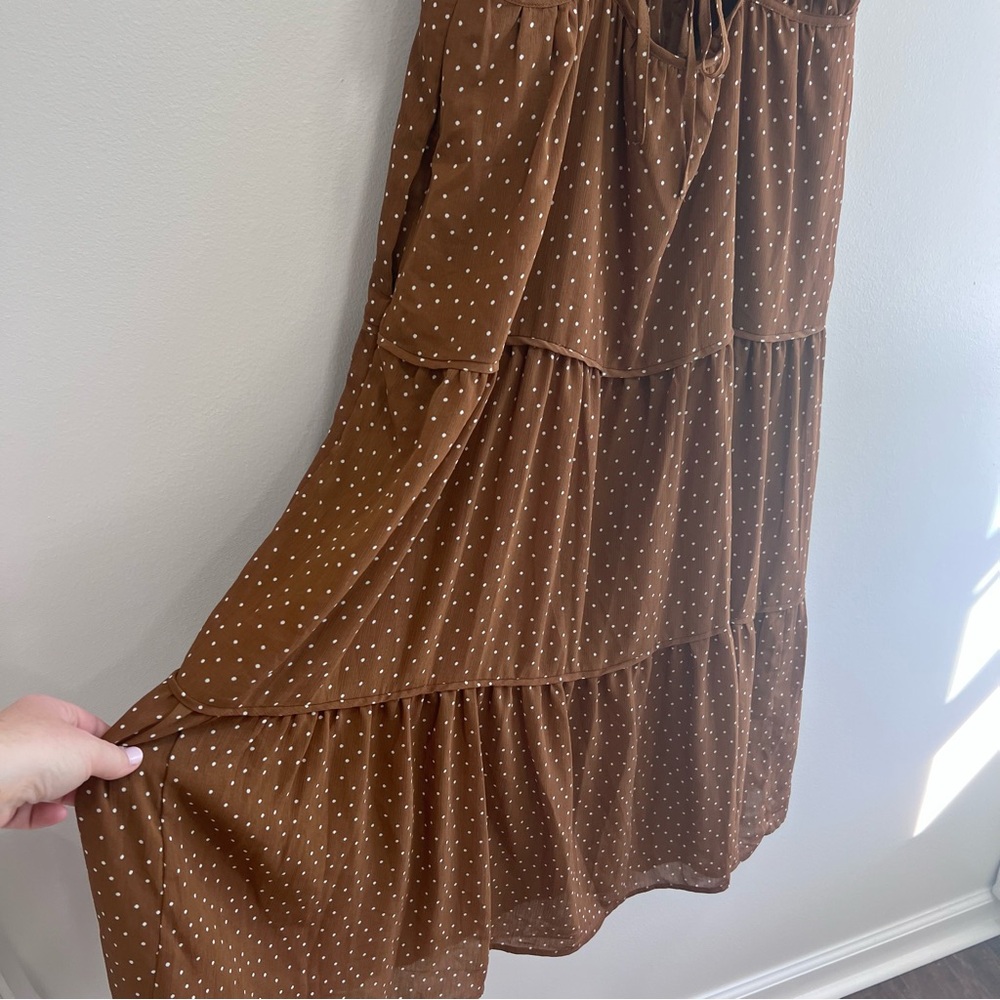 Madewell NWT Sophia Cami Tiered Midi Dress in Dot Brown Tie Back #NK473, Size 6 - Picture 9 of 16